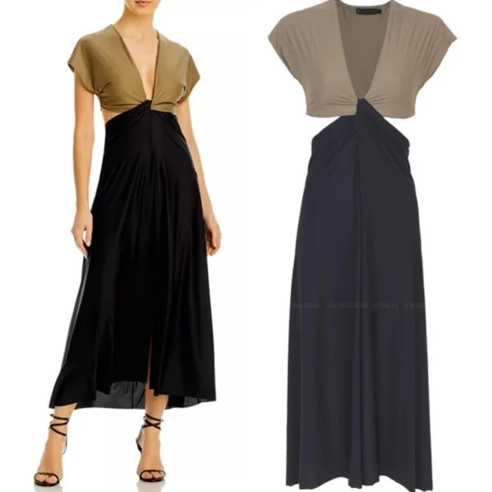 New ViX Loop Swim Beach Cover-Up Olive/Black Midi Dress NWT Size Large